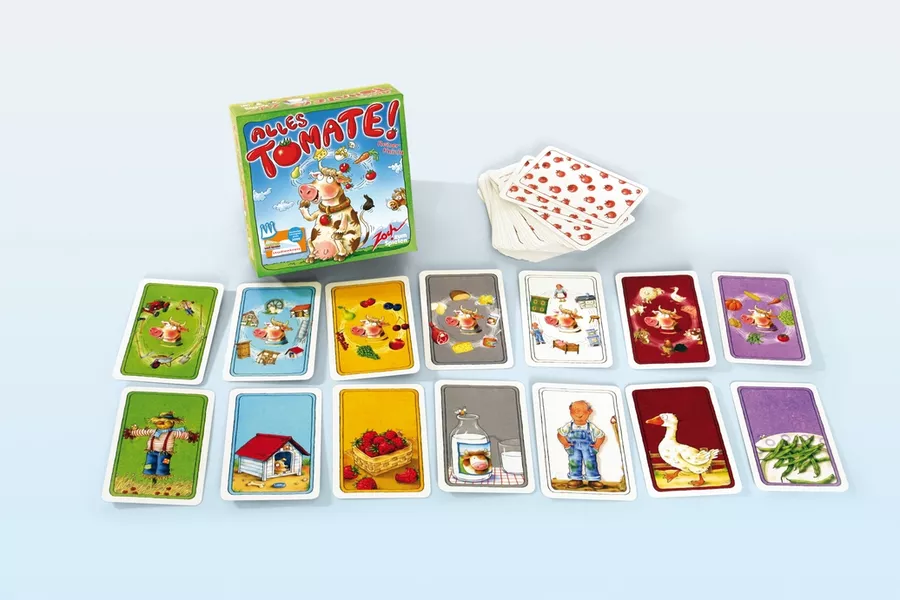 桌游游玩设置展示,包括卡牌、牌堆和颜色类别牌